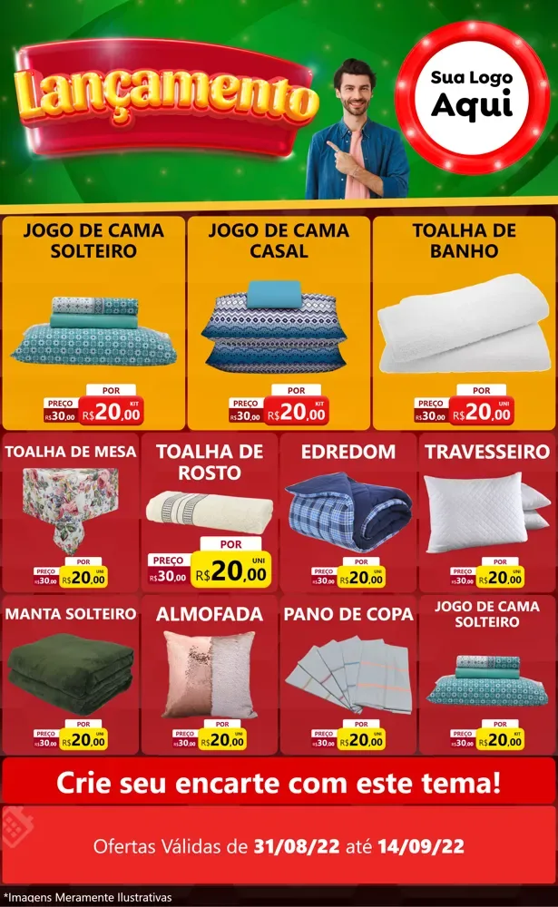 Modelo de Encarte para Encarte Grande com o tema Lançamento para Cama, Mesa e Banho