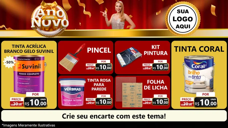 Modelo de TV para TV Horizontal com o tema Super Ano Novo para Tintas e Ferramentas