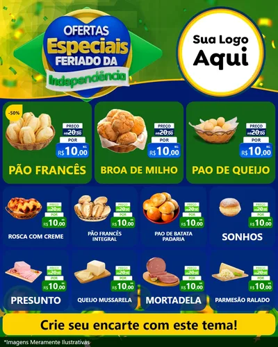 Modelo de Rede Social para Feed Instagram com o tema Ofertas Especiais Feriado da Independência para Padaria
