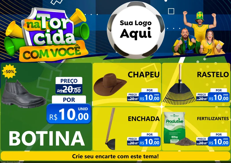 Modelo de Encarte para Encarte A4 Horizontal com o tema Na Torcida Com Você - Copa para Agropecuária