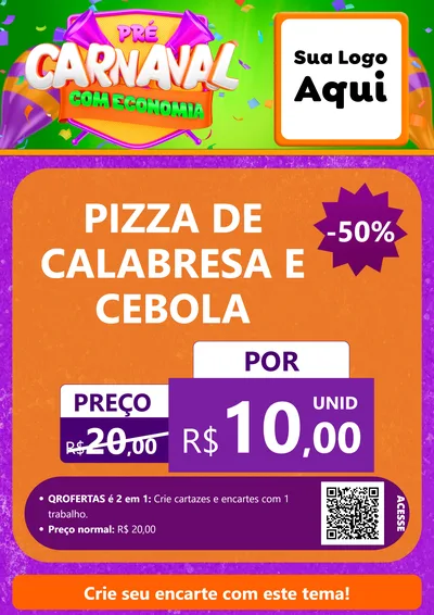 Modelo de Cartaz para Cartaz A4 Vertical com o tema Pré-Carnaval Com Economia para Pizzaria
