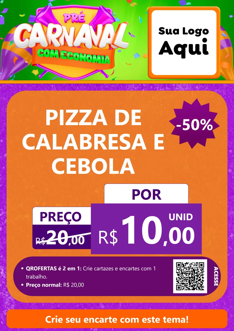 Modelo de Cartaz para Cartaz A4 Vertical com o tema Pré-Carnaval Com Economia para Pizzaria