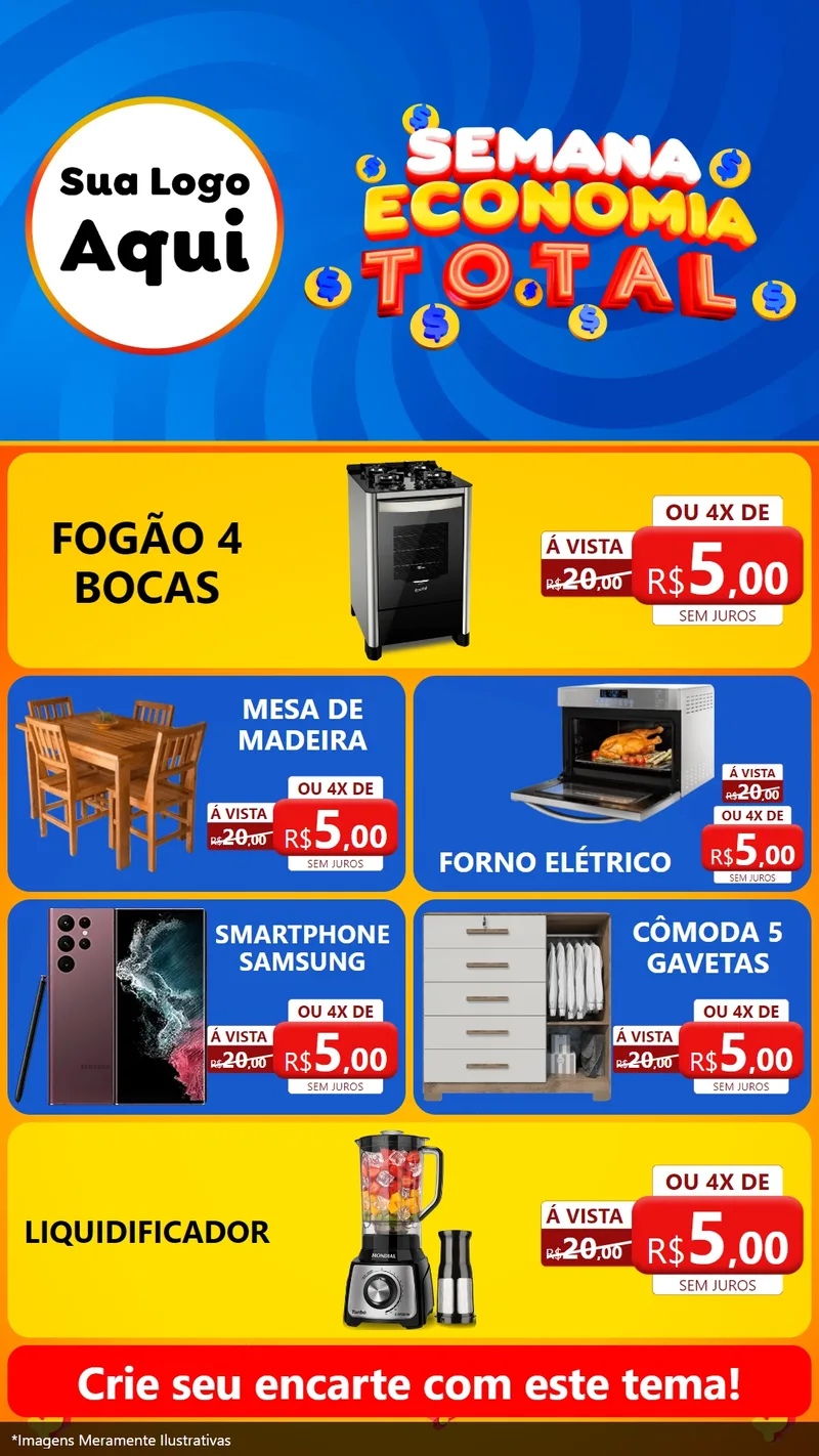 Modelo de TV para TV Vertical com o tema Semana Economia Total para Móveis e Eletro