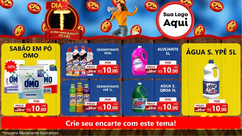 Modelo de TV para TV Horizontal com o tema Dia T - O Dia Mais Barato Do Mês para Produtos de Limpeza