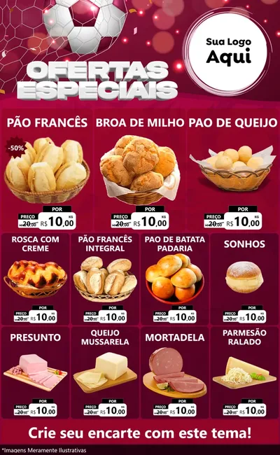 Modelo de Encarte para Encarte Grande com o tema Ofertas Especiais - Futebol para Padaria