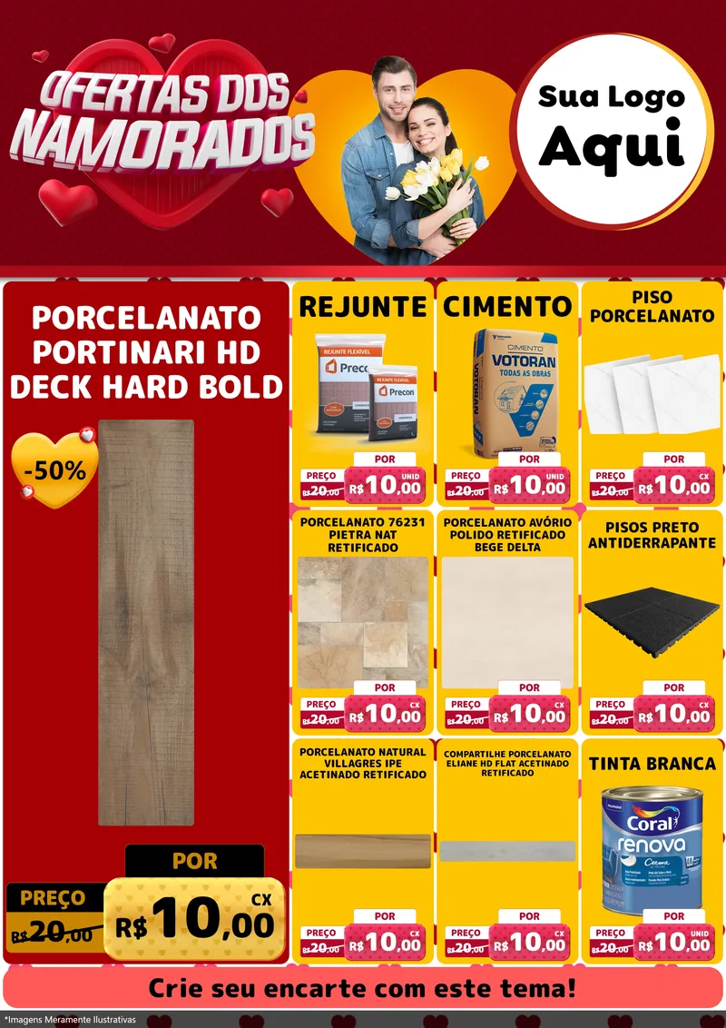 Modelo de Encarte para Encarte A4 Vertical com o tema Ofertas Dos Namorados para Pisos e revestimentos