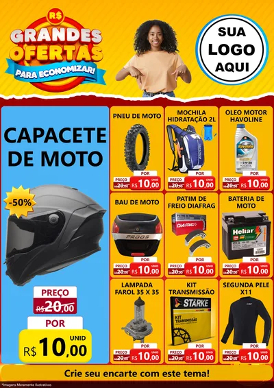 Modelo de Encarte para Encarte A4 Vertical com o tema Grandes Ofertas Para Economizar! para Moto peças