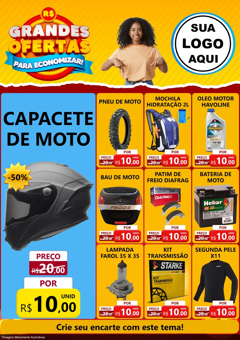 Modelo de Encarte para Encarte A4 Vertical com o tema Grandes Ofertas Para Economizar! para Moto peças