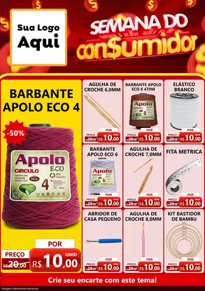 Modelo de Encarte para Encarte A4 Vertical com o tema Semana do Consumidor para Armarinho e Aviamentos