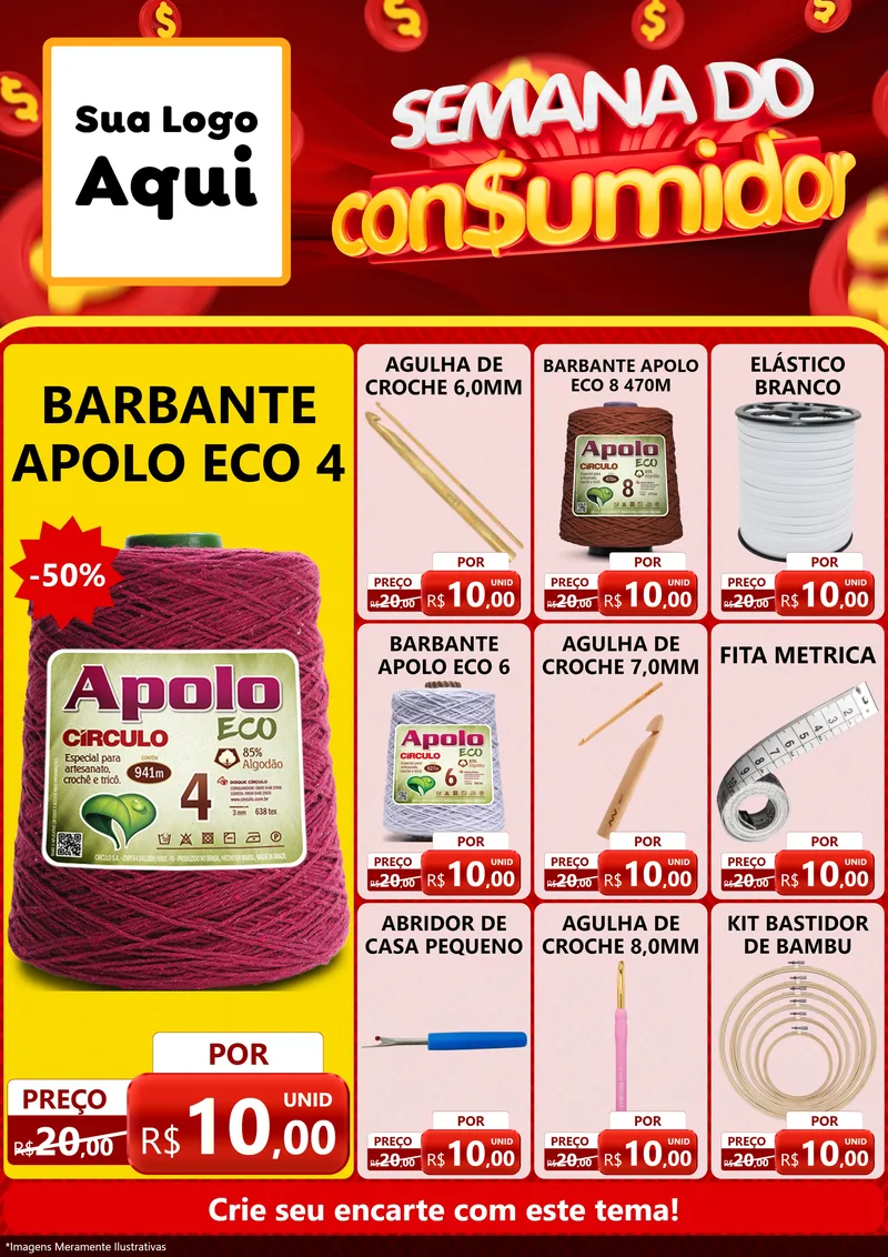 Modelo de Encarte para Encarte A4 Vertical com o tema Semana do Consumidor para Armarinho e Aviamentos