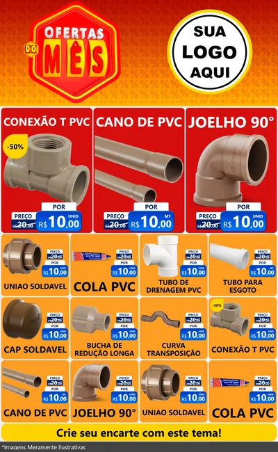 Modelo de Encarte para Encarte Grande com o tema Ofertas do Mês para Tubos e conexões