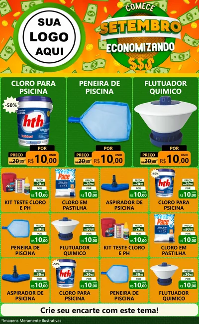 Modelo de Encarte para Encarte Grande com o tema Comece Setembro Economizando para Produtos para Piscina