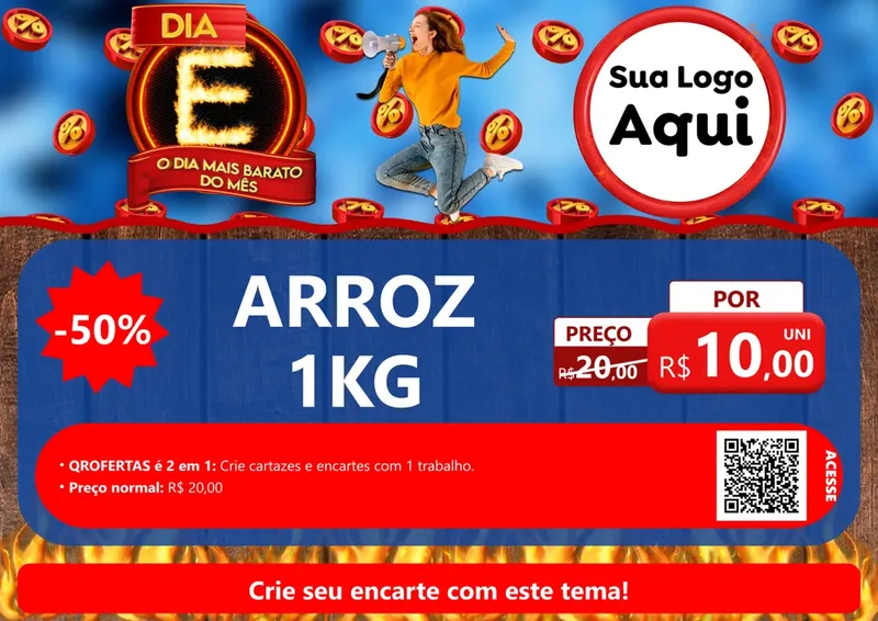 Modelo de Cartaz para Cartaz A4 Horizontal com o tema Dia E - O Dia Mais Barato Do Mês para Supermercado