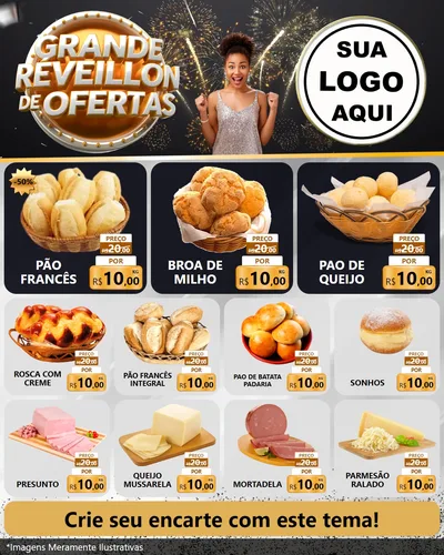 Modelo de Rede Social para Feed Instagram com o tema Grande Réveillon de Ofertas para Padaria