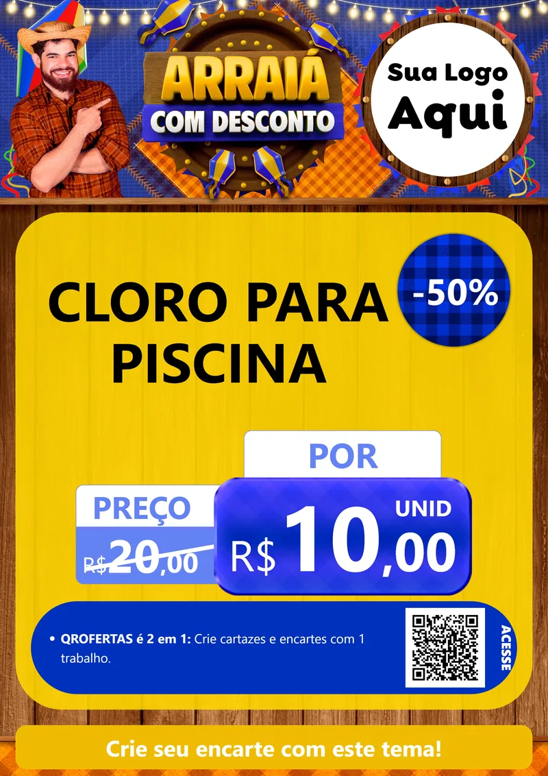 Modelo de Cartaz para Cartaz A4 Vertical com o tema Arraiá Com Desconto para Produtos para Piscina