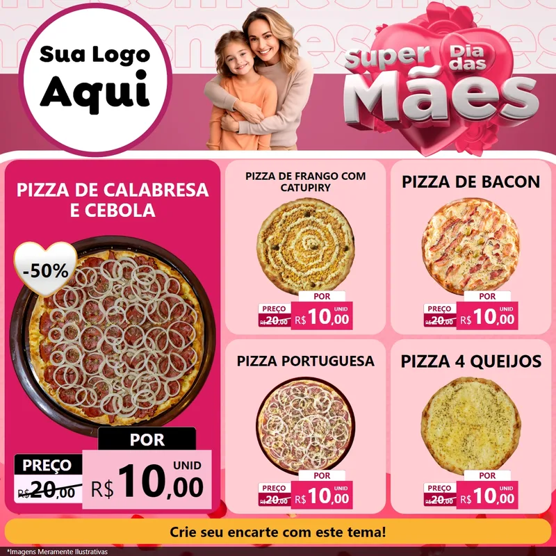 Modelo de Rede Social para Feed Facebook com o tema Super Dia Das Mães para Pizzaria