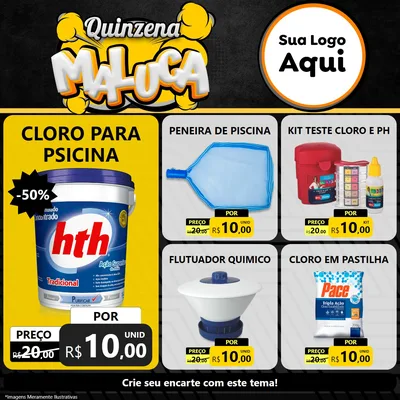 Modelo de Rede Social para Feed Facebook com o tema Quinzena Maluca para Produtos para Piscina