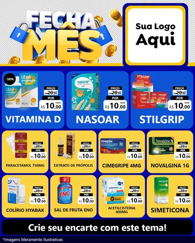 Modelo de Rede Social para Feed Instagram com o tema Fecha Mês para Farmácia
