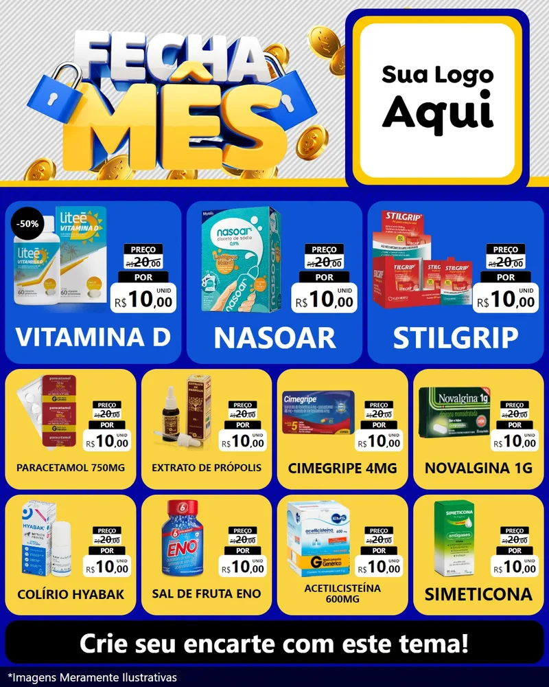 Modelo de Rede Social para Feed Instagram com o tema Fecha Mês para Farmácia