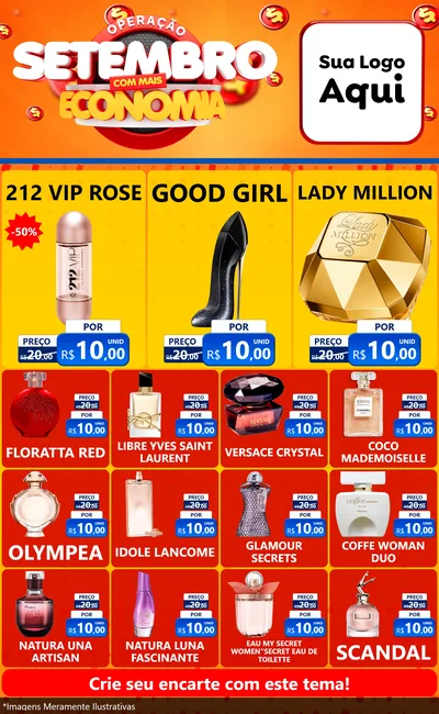Modelo de Encarte para Encarte Grande com o tema Operação Setembro Com Muita Economia para Perfumes