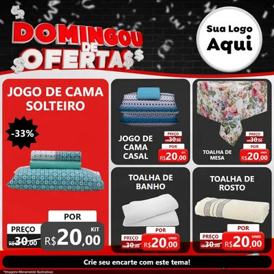 Modelo de Rede Social para Feed Facebook com o tema Domingou de Ofertas para Cama, Mesa e Banho