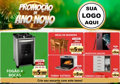 Modelo de Encarte para Encarte A4 Horizontal com o tema Promoção de Ano Novo para Móveis e Eletro