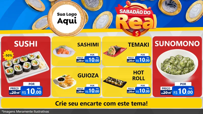 Modelo de TV para TV Horizontal com o tema Sabadão do Real para Comida japonesa