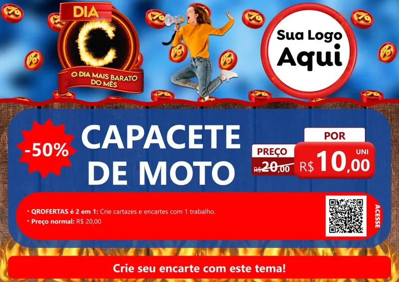 Modelo de Cartaz para Cartaz A4 Horizontal com o tema Dia C - O Dia Mais Barato Do Mês para Moto peças