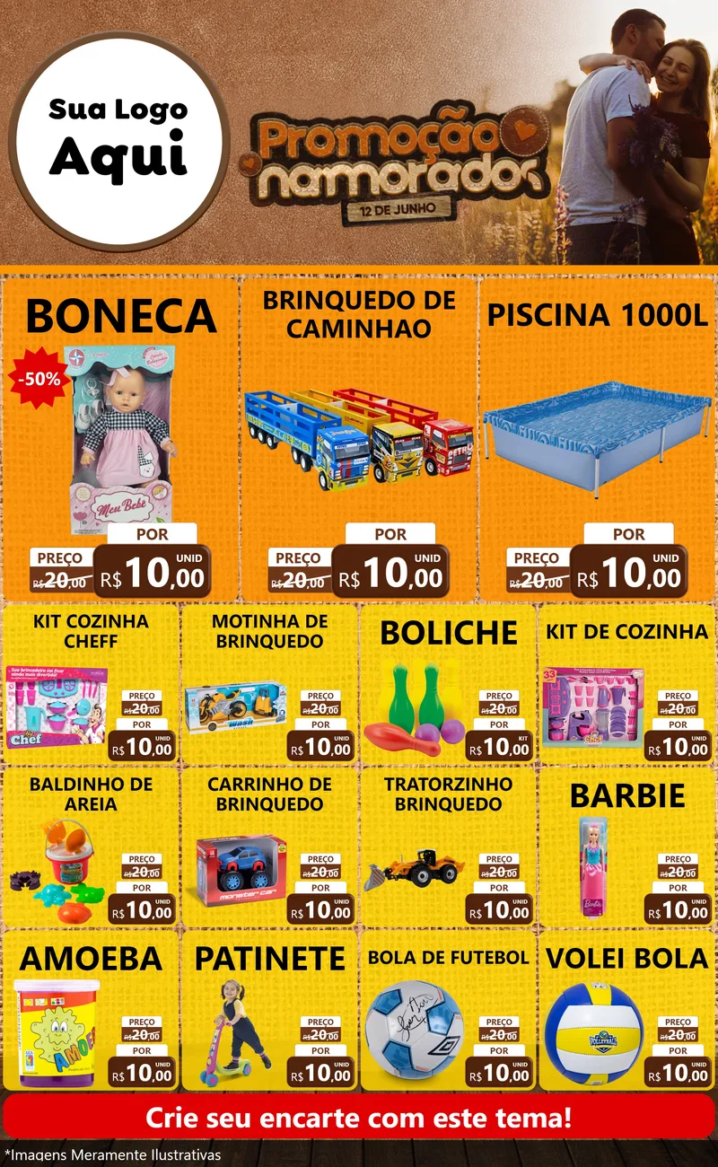 Modelo de Encarte para Encarte Grande com o tema Promoção Namorados para Brinquedos