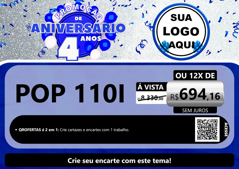 Modelo de Cartaz para Cartaz A4 Horizontal com o tema Promoção de Aniversário - 4 Anos para Concessionaria de Motos