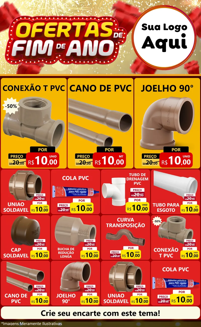 Modelo de Encarte para Encarte Grande com o tema Ofertas de Fim de Ano para Tubos e conexões