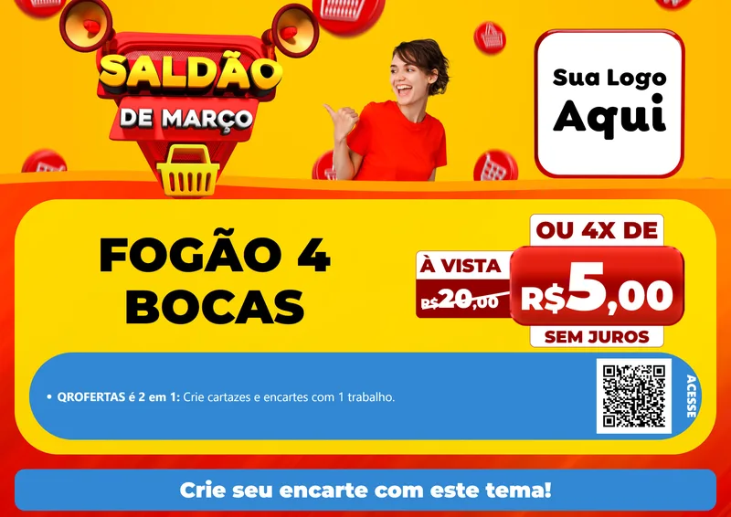 Modelo de Cartaz para Cartaz A4 Horizontal com o tema Saldão de Março para Móveis e Eletro