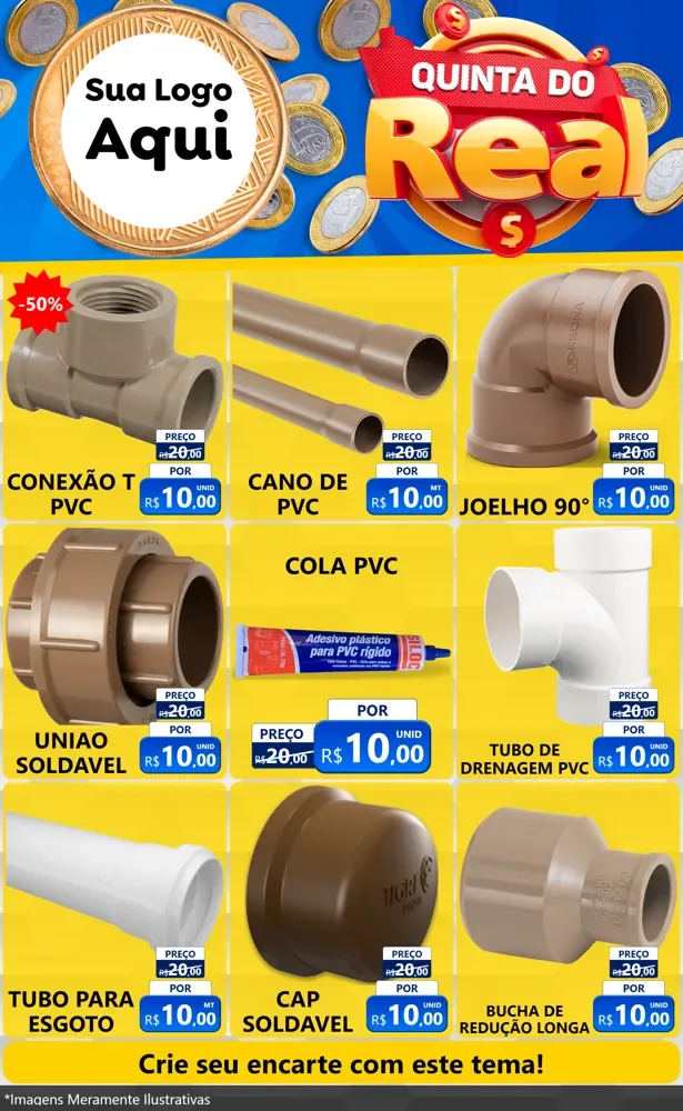 Modelo de Encarte para Encarte Grande com o tema Quinta do Real para Tubos e conexões
