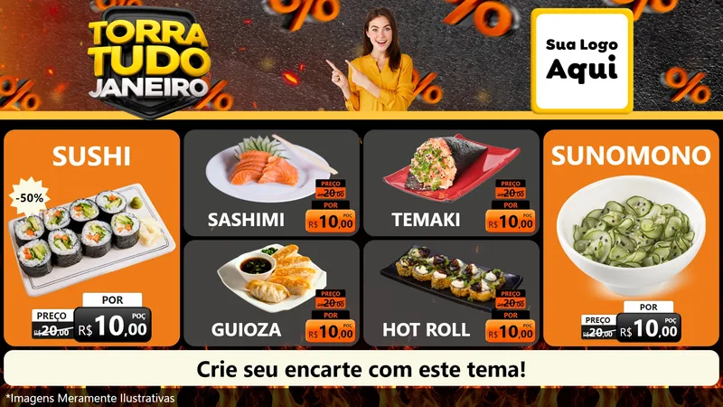 Modelo de TV para TV Horizontal com o tema Torra Tudo Janeiro para Comida japonesa