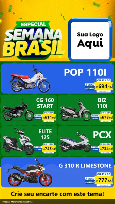Modelo de TV para TV Vertical com o tema Especial Semana do Brasil para Concessionaria de Motos