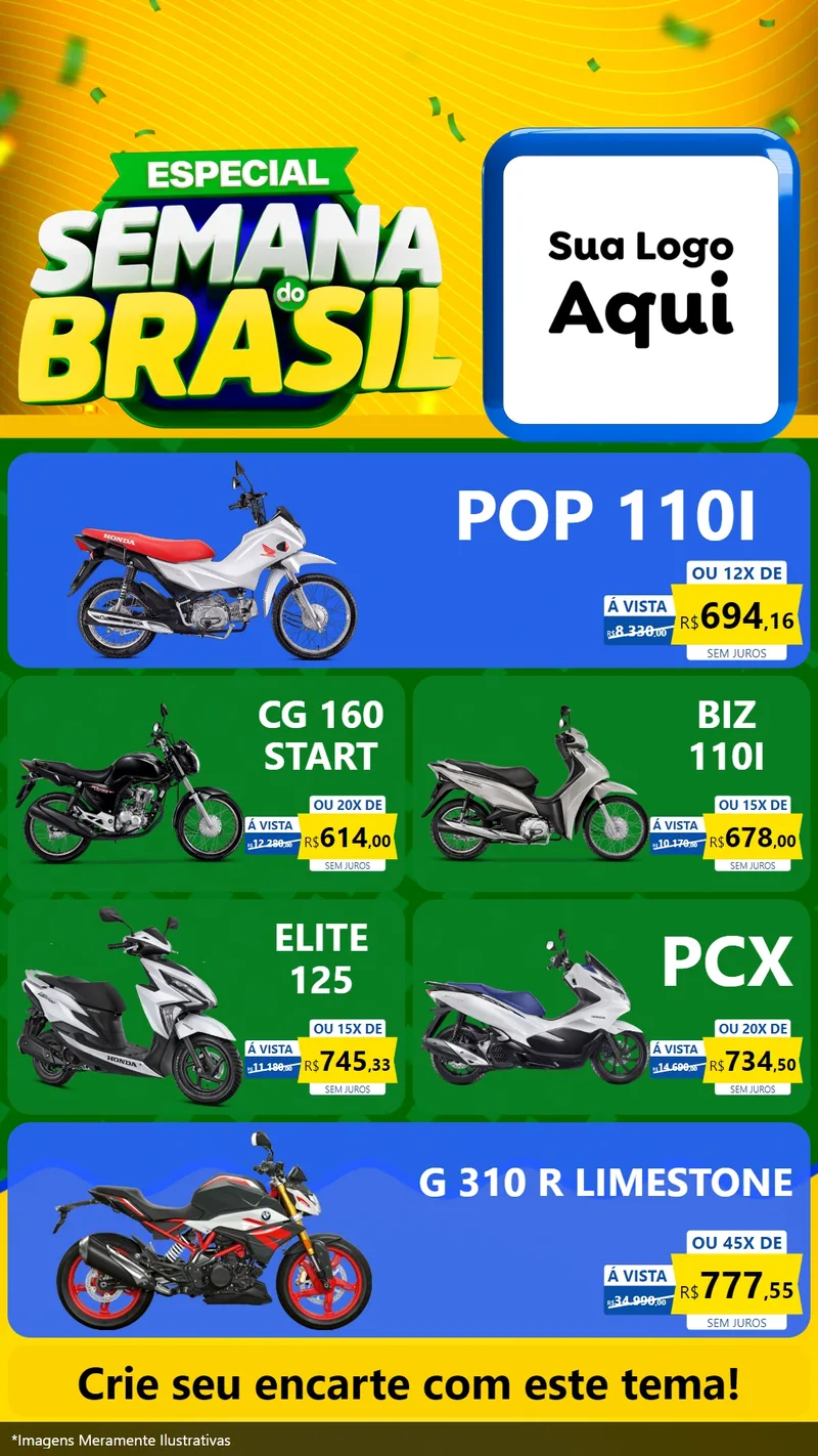 Modelo de TV para TV Vertical com o tema Especial Semana do Brasil para Concessionaria de Motos
