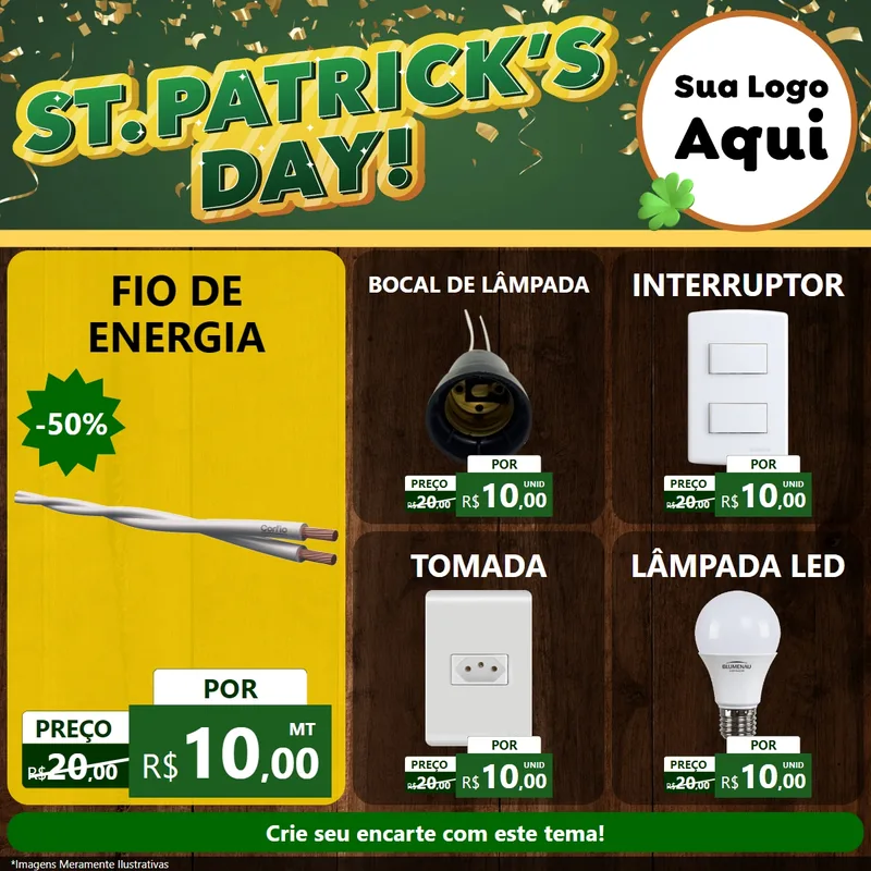 Modelo de Rede Social para Feed Facebook com o tema St Patriks Day para Materiais Elétricos