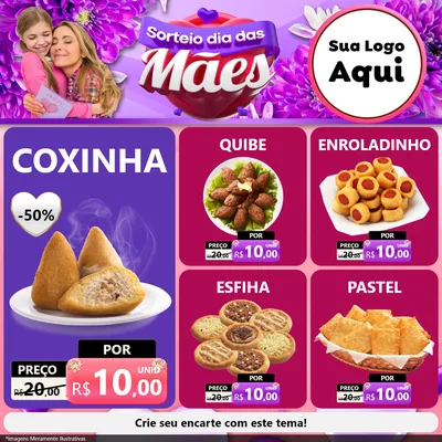 Modelo de Rede Social para Feed Facebook com o tema Sorteio Dia das Mães para Salgadaria