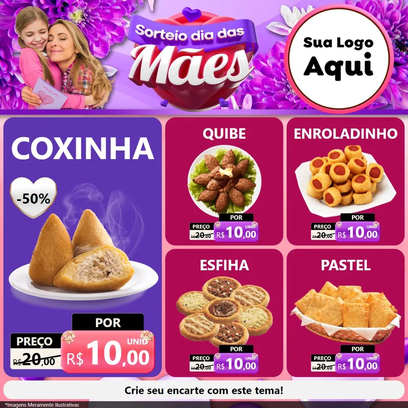 Modelo de Rede Social para Feed Facebook com o tema Sorteio Dia das Mães para Salgadaria