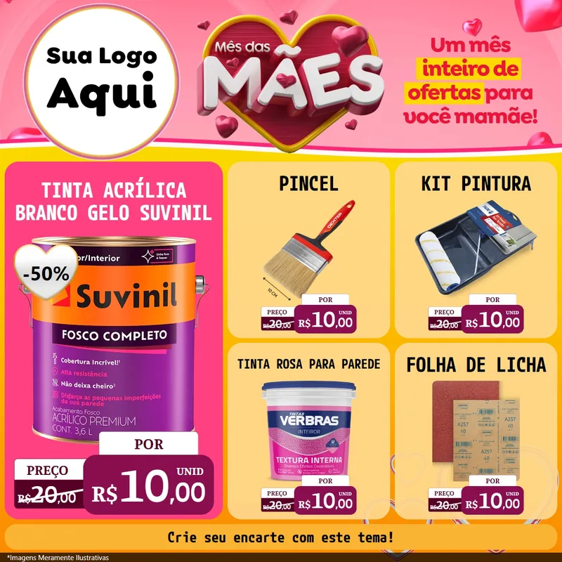 Modelo de Rede Social para Feed Facebook com o tema Mês das Mães para Tintas e Ferramentas