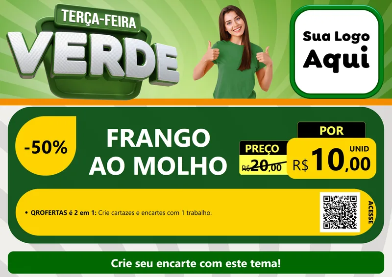 Modelo de Cartaz para Cartaz A4 Horizontal com o tema Terça - Feira Verde para Restaurante