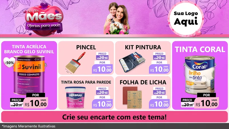 Modelo de TV para TV Horizontal com o tema Dia das Mães Ofertas para Você! para Tintas e Ferramentas