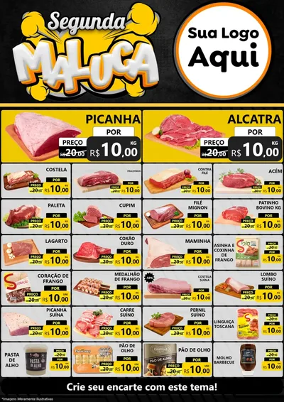 Modelo de Encarte para Encarte A4 Vertical com o tema Segunda Maluca para Açougue