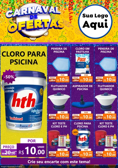 Modelo de Encarte para Encarte A4 Vertical com o tema Carnaval de Ofertas para Produtos para Piscina