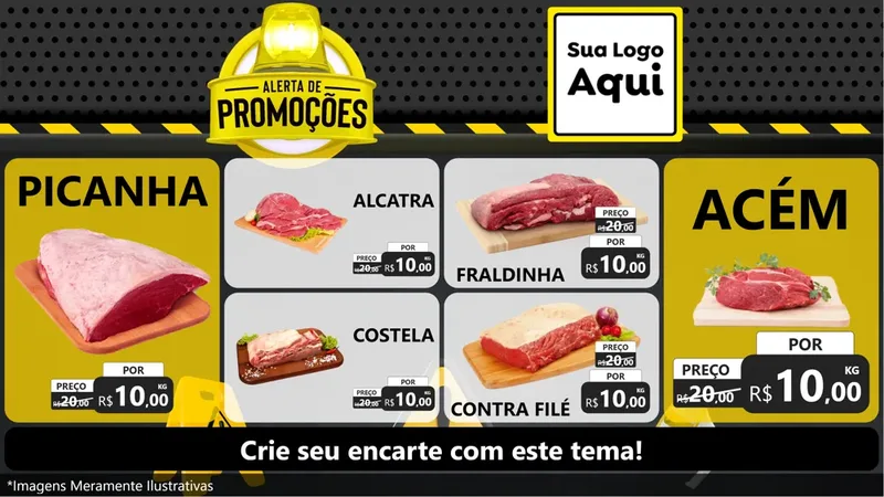 Modelo de TV para TV Horizontal com o tema Alerta de Promoções para Açougue