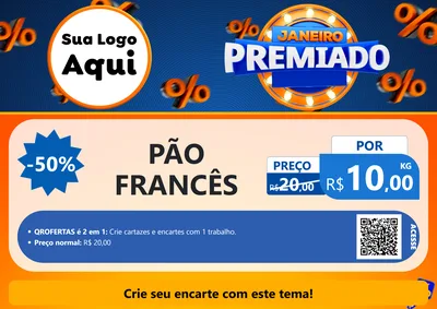 Modelo de Cartaz para Cartaz A4 Horizontal com o tema Janeiro Premiado para Padaria