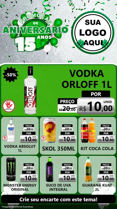 Modelo de Rede Social para Stories com o tema Promoção de Aniversário - 15 Anos para Distribuidora de bebidas