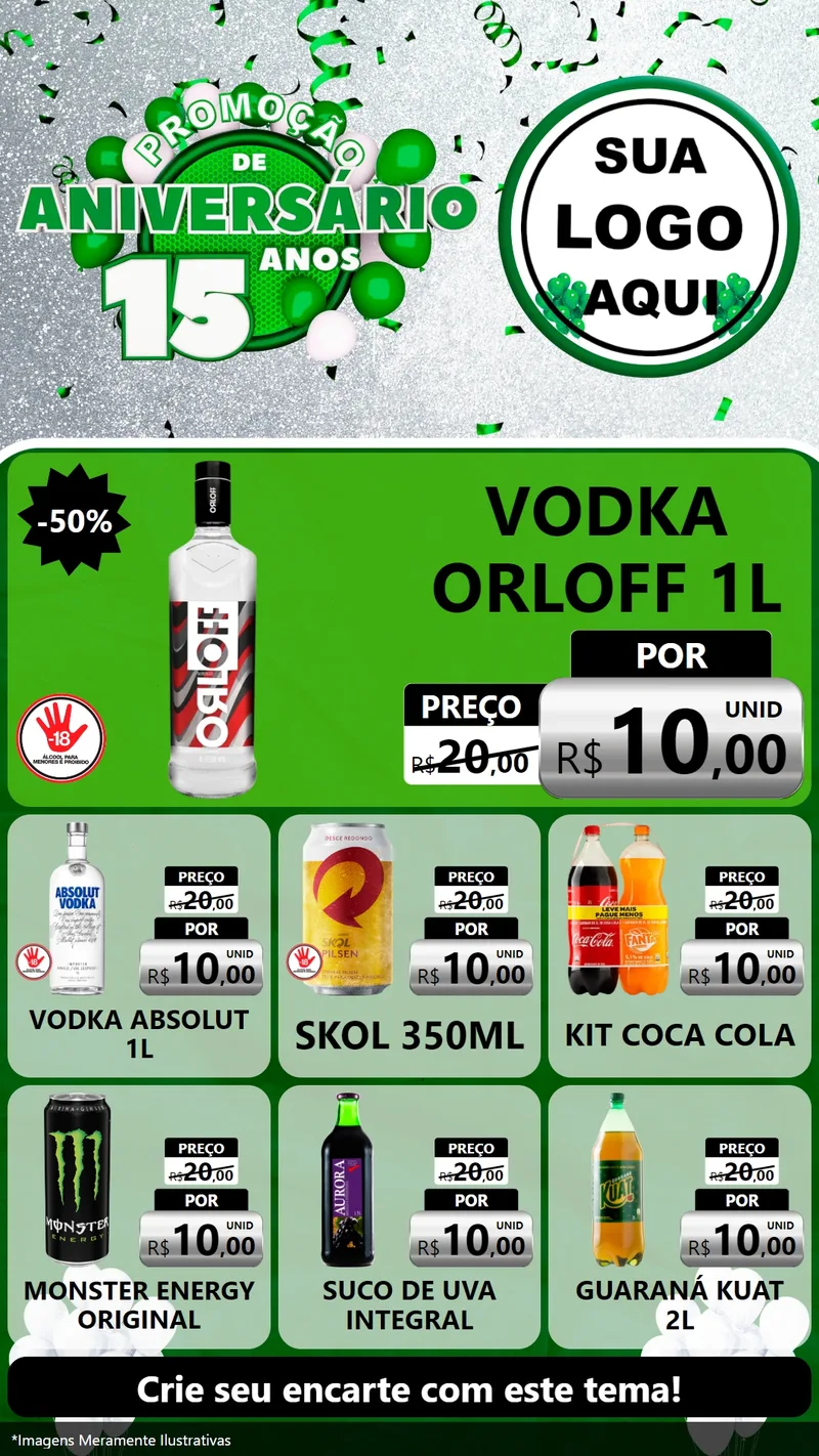 Modelo de Rede Social para Stories com o tema Promoção de Aniversário - 15 Anos para Distribuidora de bebidas