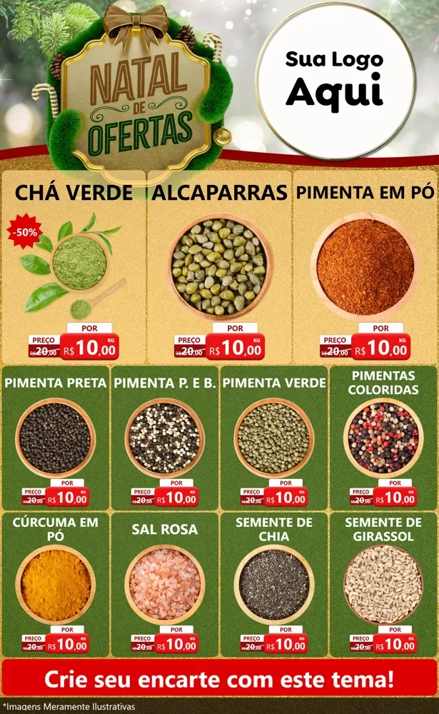 Modelo de Encarte para Encarte Grande com o tema Ofertas de Natal para Produtos Naturais