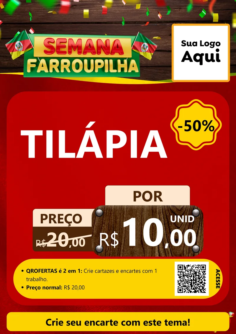 Modelo de Cartaz para Cartaz A4 Vertical com o tema Semana Farroupilha para Peixaria